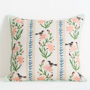 Anthropologie Zelda Cotton Embroidered Floral Novelty Pillow
